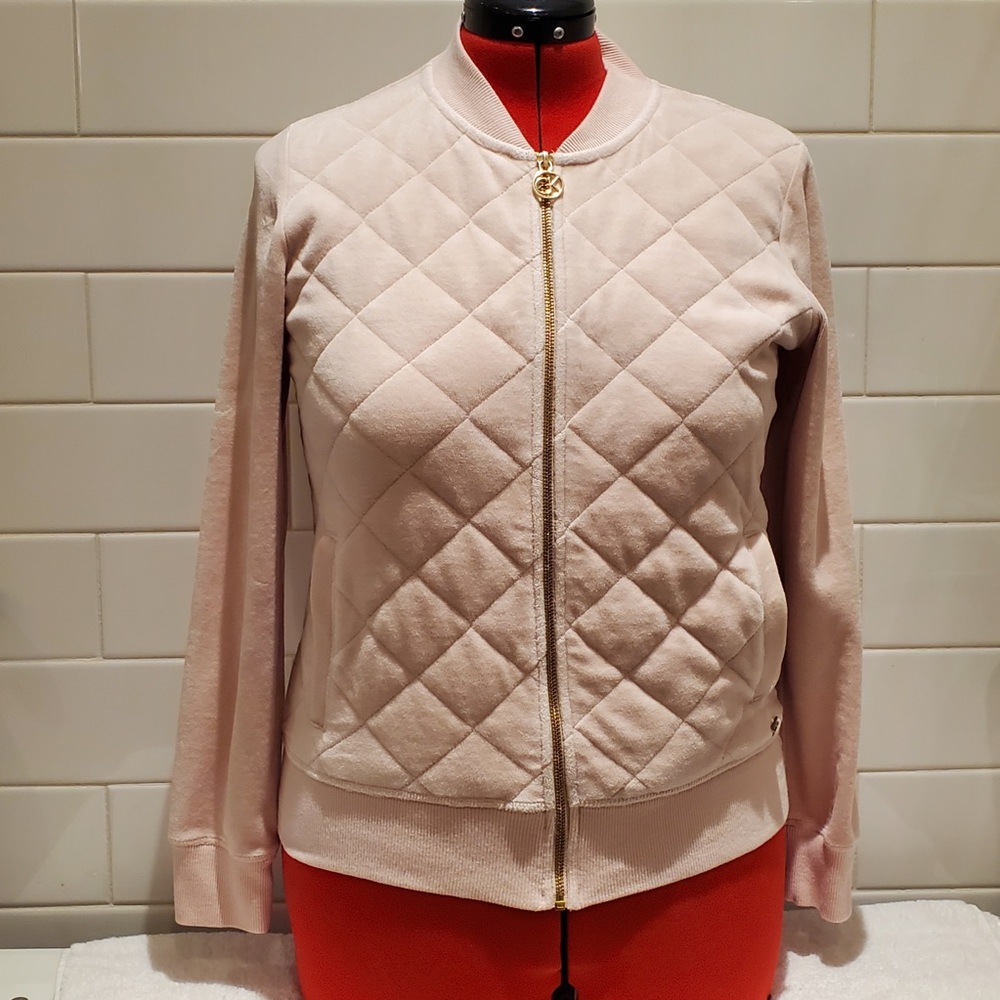 CALVIN KLEIN, Quilted Velour Soft Pale Pink Jacket